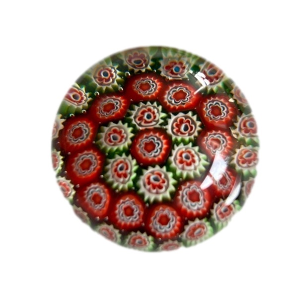 Millefiori Red Green White Italian Style Art Glass Paperweight 2 in - Picture 3 of 8